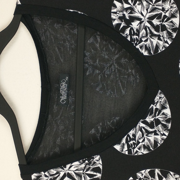 Lauren Moshi Top Womens XS Black White Diamonds Graphic Swing Short Sleeve Shirt - Picture 2 of 12